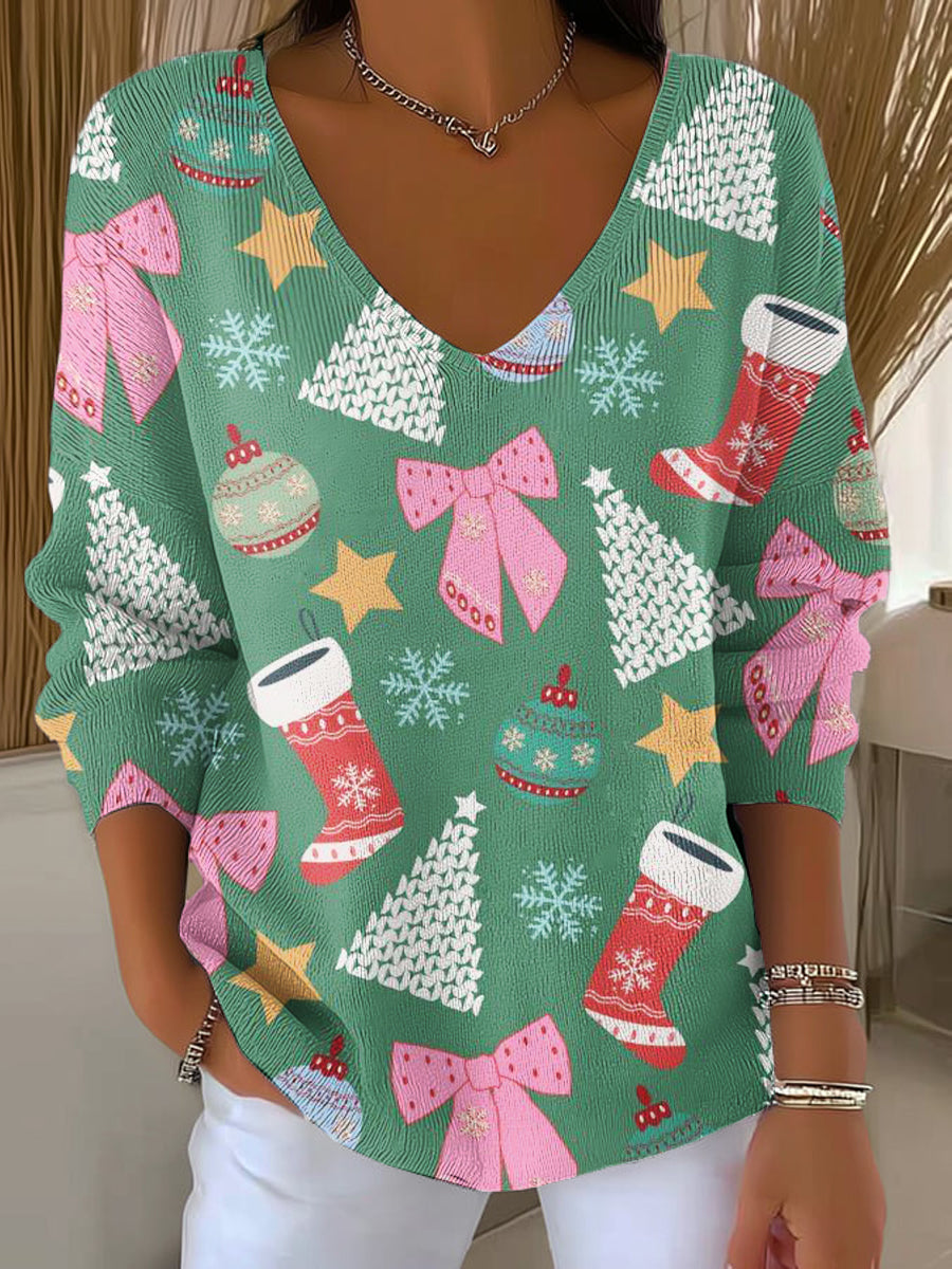 Women's Beautiful Christmas Gift Pattern Art Print Casual Pullover Sweater