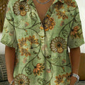 Women's Floral Print Casual Cotton-linen Shirt