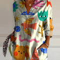 Lovely Cartoon Character Pattern Printed Women's Casual Cotton Shirt