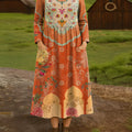 Women's Beautiful Vintage Ethnic Geometric Floral Art Print Cotton Lapel Button-Down Shirt Dress