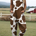 Women's Cow Pattern Art Print Casual 100% Cotton Wide Leg Jumpsuit