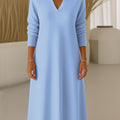 Women's Solid Color V-Neck Long Sleeve Casual Loose Knit Dress
