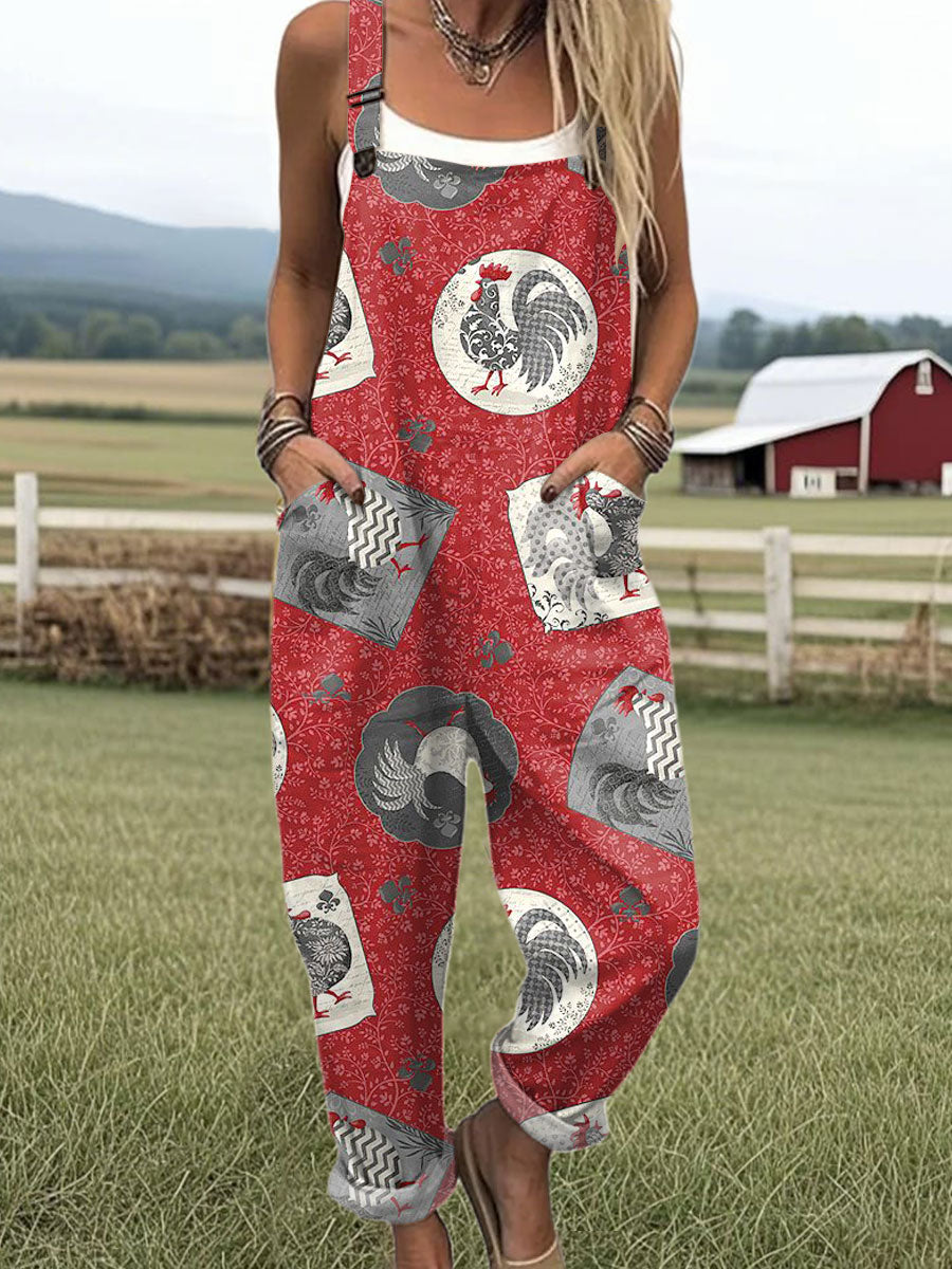 Women's  Funny Chick Art Print Casual 100% Cotton Wide Leg Jumpsuit