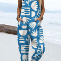 Women's  Vintage Abstract Geometric Art Print Casual 100% Cotton Wide Leg Jumpsuit