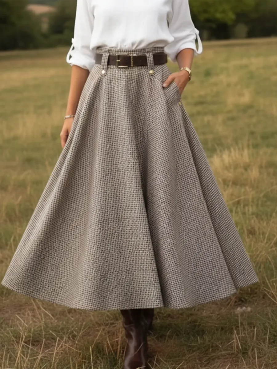 Women's Elegant High Waist Twill Umbrella Skirt