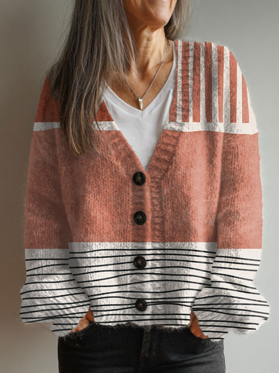 vintage-abstract-geometry-art-print-buttoned-v-neck-cardigan-sweater