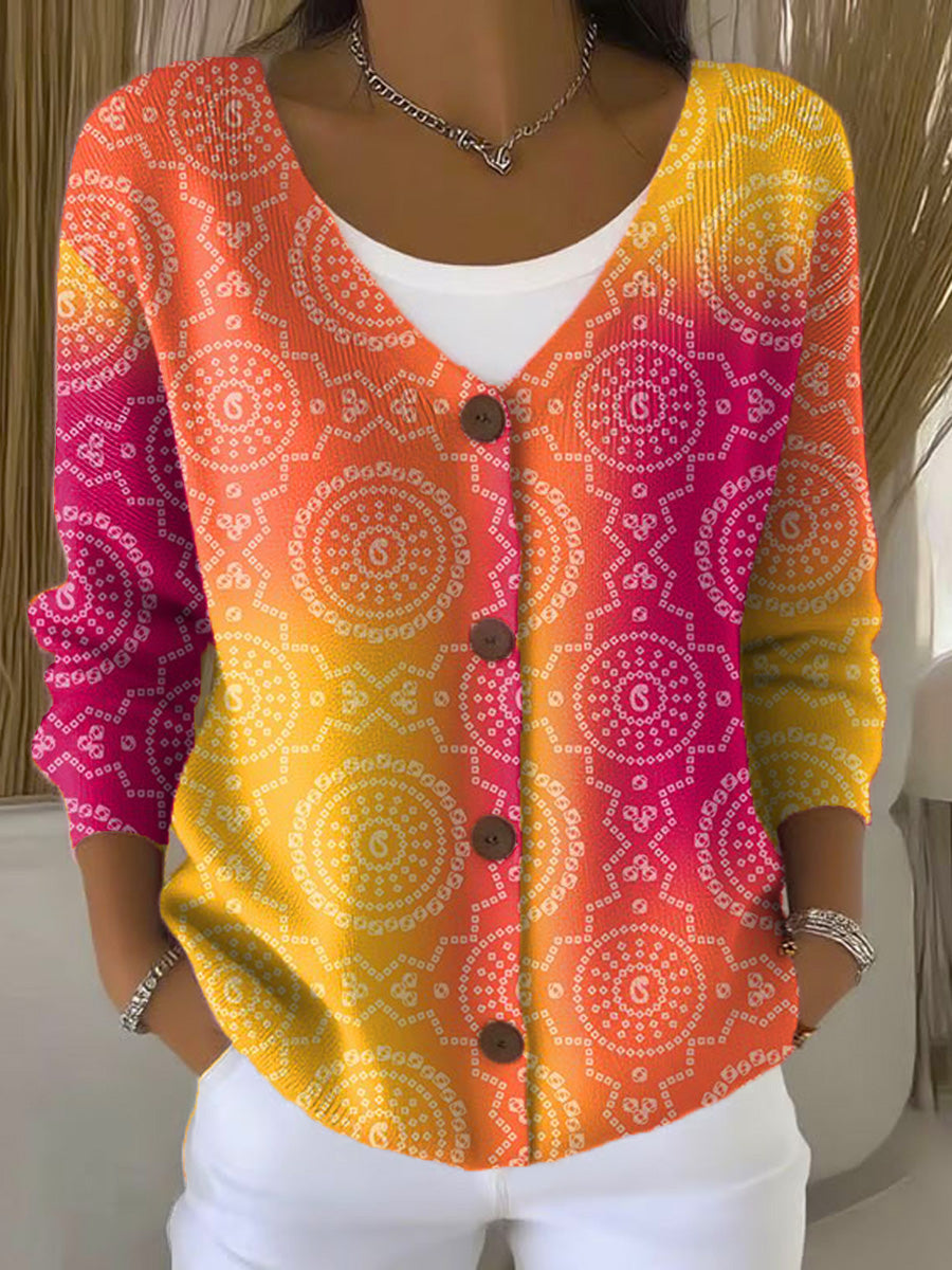 circular-gradient-print-buttoned-v-neck-cardigan-sweater