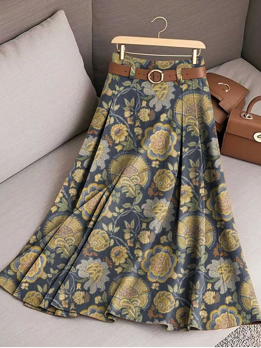 Women's Vintage Beautiful Ethnic Floral Botanical Art Print Cotton Skirt