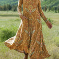 Women's Vintage Ethnic Geometric Floral Art Print Long-sleeved Dress