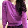 Women's Round Neck Cardigan Solid Color Loose Knit Sweater