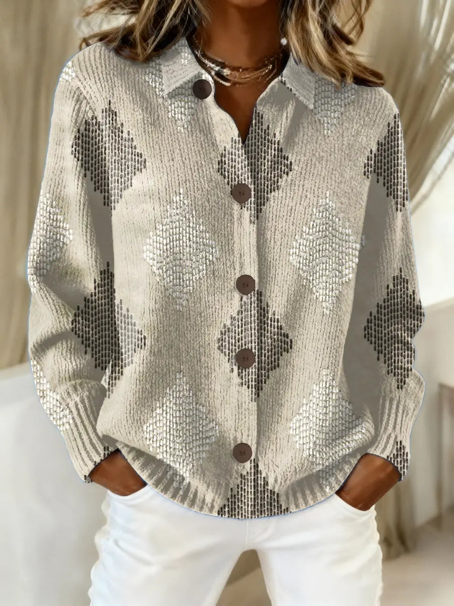 Women's Vintage Abstract Geometry Art Print Casual Sweater