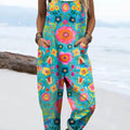 Women's Floral Art Print Casual 100% Cotton Wide Leg Jumpsuit
