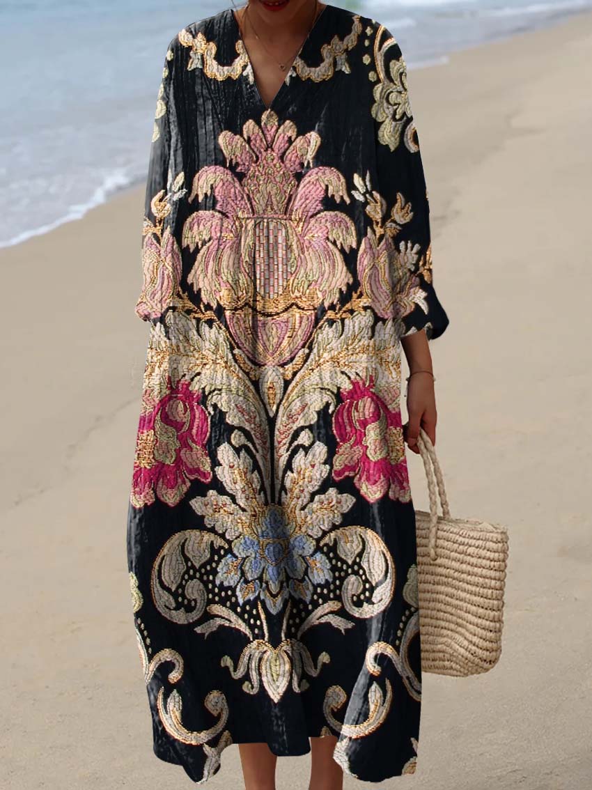 Women's Vintage Lovely Floral Art Print Cotton Dress