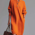 Women's Stand Collar Long Sleeve Casual Loose Knit Dress