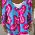 irregular-wavy-lines-and-dots-print-buttoned-v-neck-cardigan-sweater