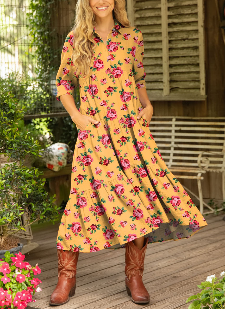 Women's Vintage Flower Art Print Dress