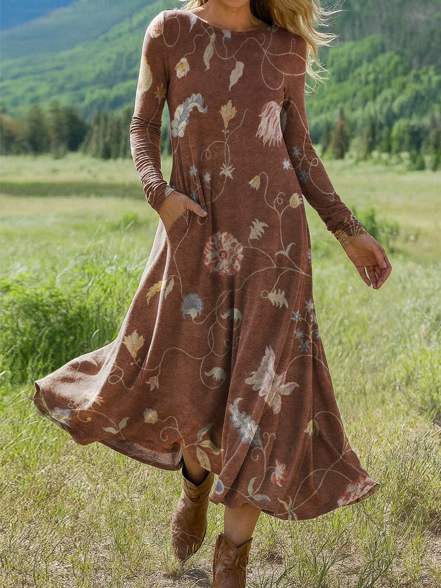 Women's Flowers Floral Art Print Long-sleeved Dress