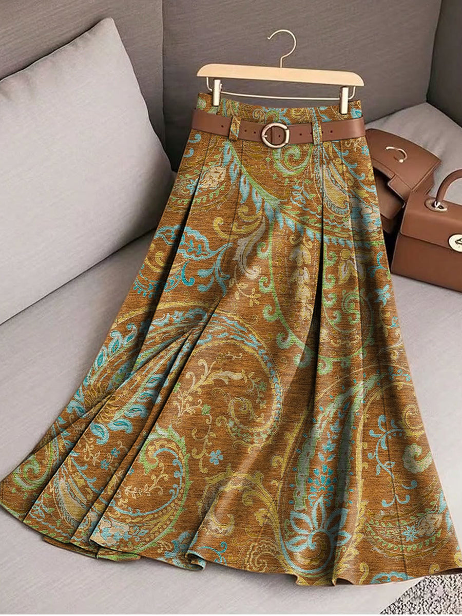 Women's Vintage Ethnic Paisley Art Print Cotton Skirt
