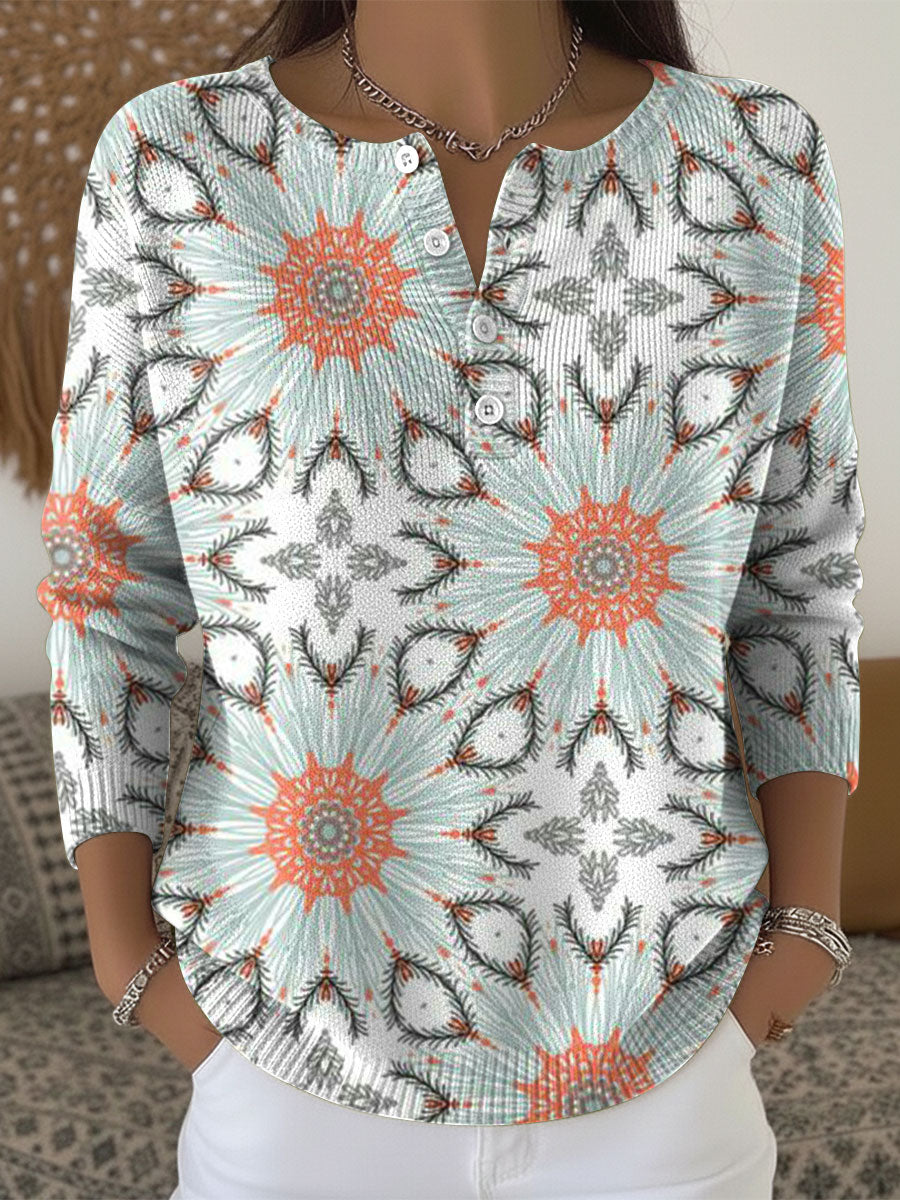 Women's Multicolor Flowers Pattern Art Print Buttoned Cardigan Sweater