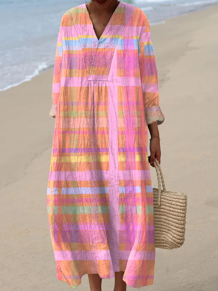 Women's Vintage Abstract Plaid Art Print Dress