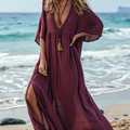 Cozy Deep V Loose Cotton Linen Dress