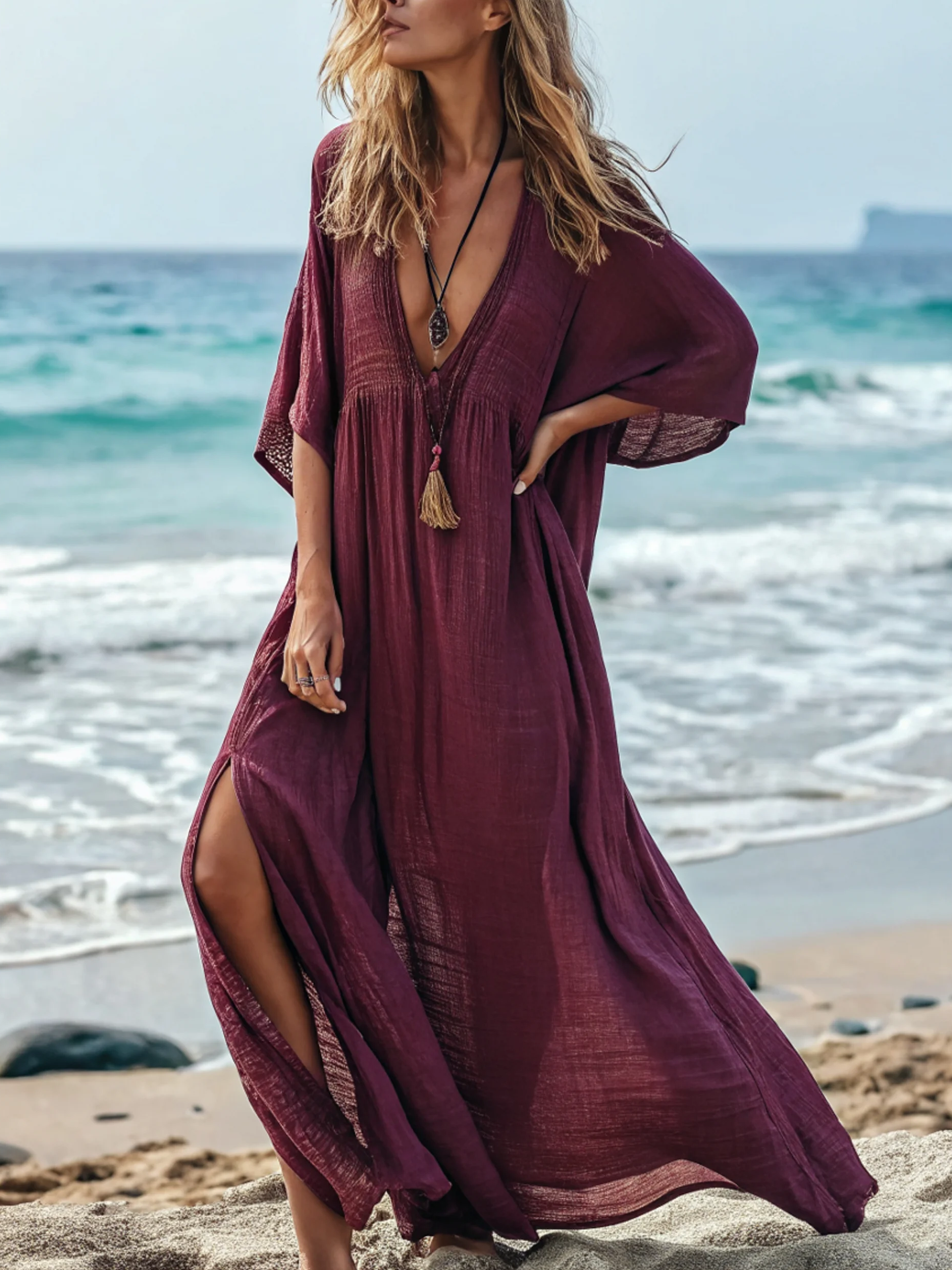 Cozy Deep V Loose Cotton Linen Dress