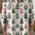 Women's Christmas Tree Art Print Buttoned Cardigan Sweater