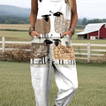 Women's Cute Sheep Art Print Casual 100% Cotton Wide Leg Jumpsuit