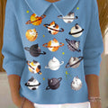 womens-lovely-cats-art-print-casual-peter-pan-collar-3-4-sleeve-sweater