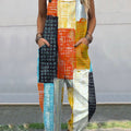 Women's  Vintage Abstract Geometric Art Print Casual 100% Cotton Wide Leg Jumpsuit
