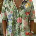 Women's Floral Print Casual Cotton-linen Shirt