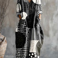 Women's Geometric Art Pattern Print Pocket V-neck Cotton Dress