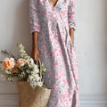 Women's Vintage Floral Art Print Casual Cotton Linen Pocket Dress
