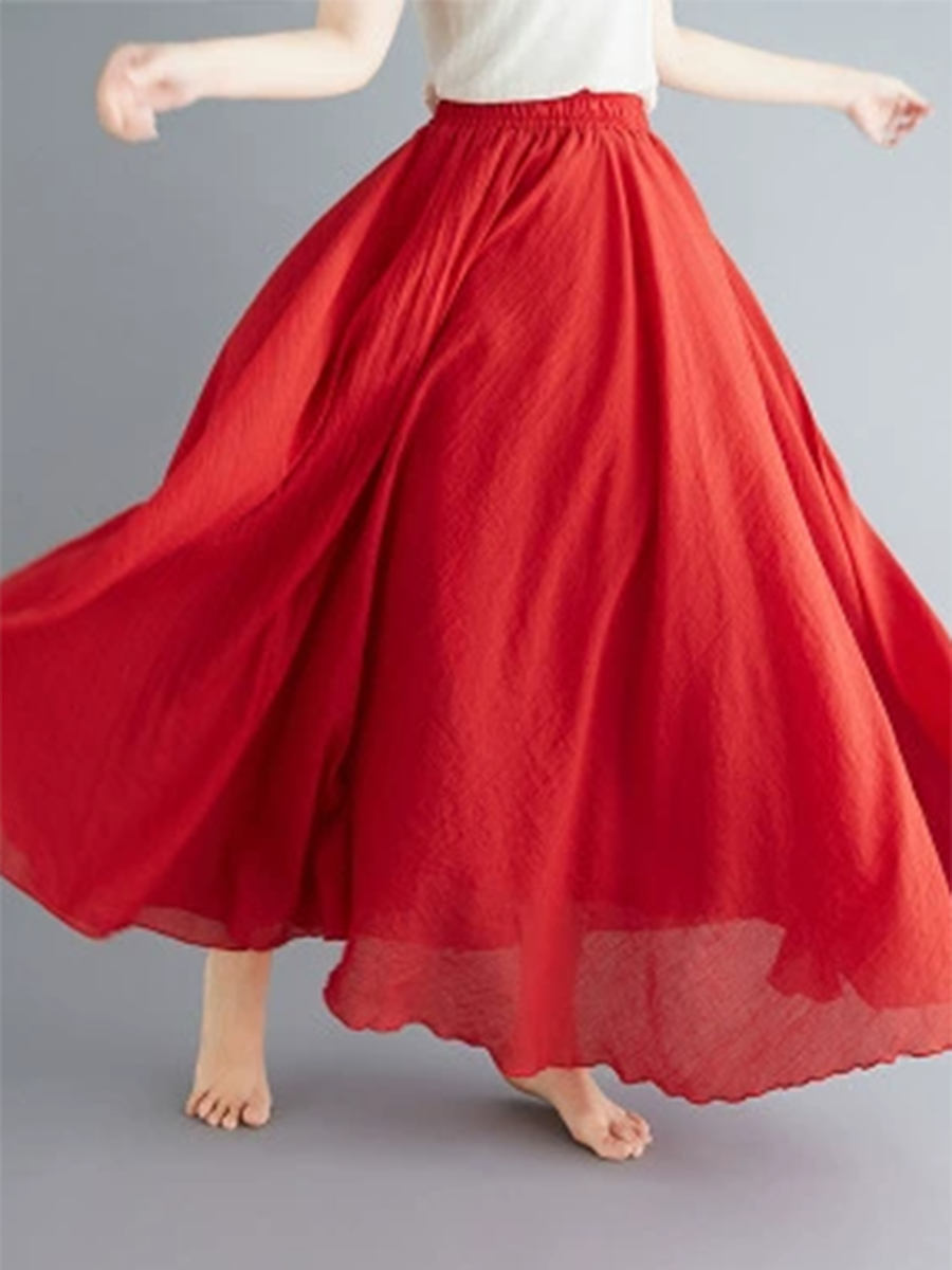 Women's Free Breathable Elastic Linen Skirt-Passionate red