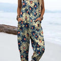 Women's Vintage Floral Pattern Art Print Casual 100% Cotton Wide Leg Jumpsuit