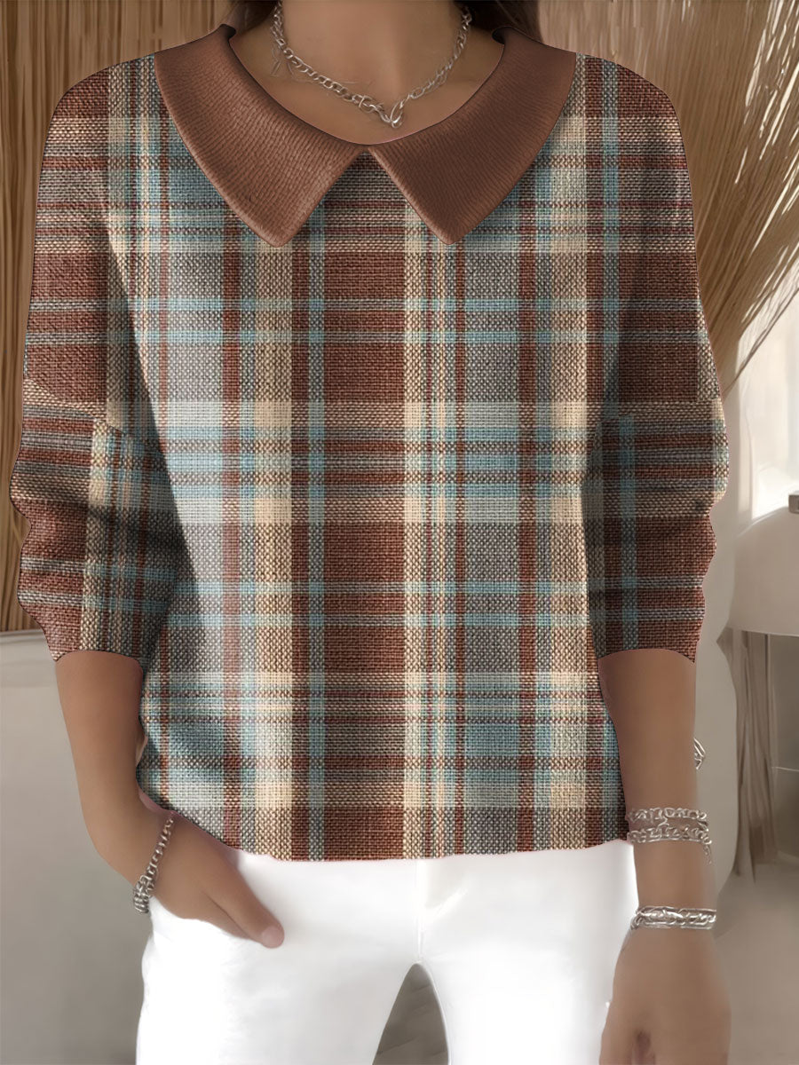 womens-retro-plaid-pattern-casual-print-peter-pan-collar-3-4-sleeve-sweater-hqgg