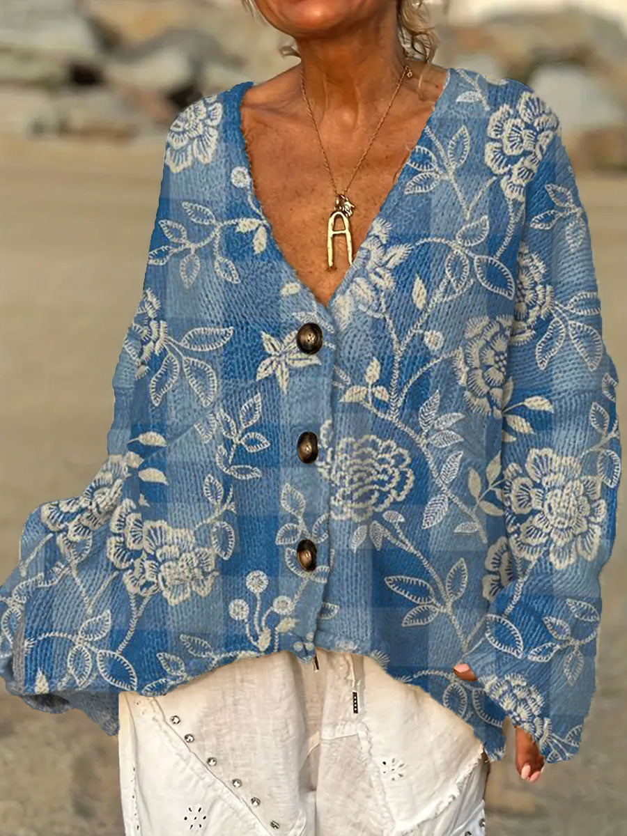 womens-vintage-flower-art-print-casual-pullover-sweater-2ohc