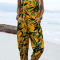 Women's Vintage Botanical Art Print Casual 100% Cotton Wide Leg Jumpsuit