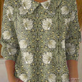 Women's Vintage Flower Art Print Casual Peter Pan Collar 3/4 Sleeve Sweater