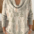 Women's Christmas Tree Pattern Art Print Cowl Neck Sweater