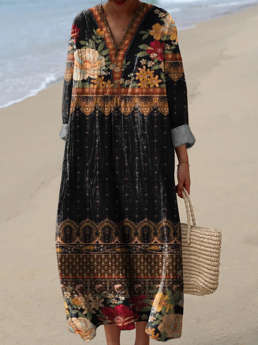 Ethnic Style Floral Pattern Printed Women's Dress