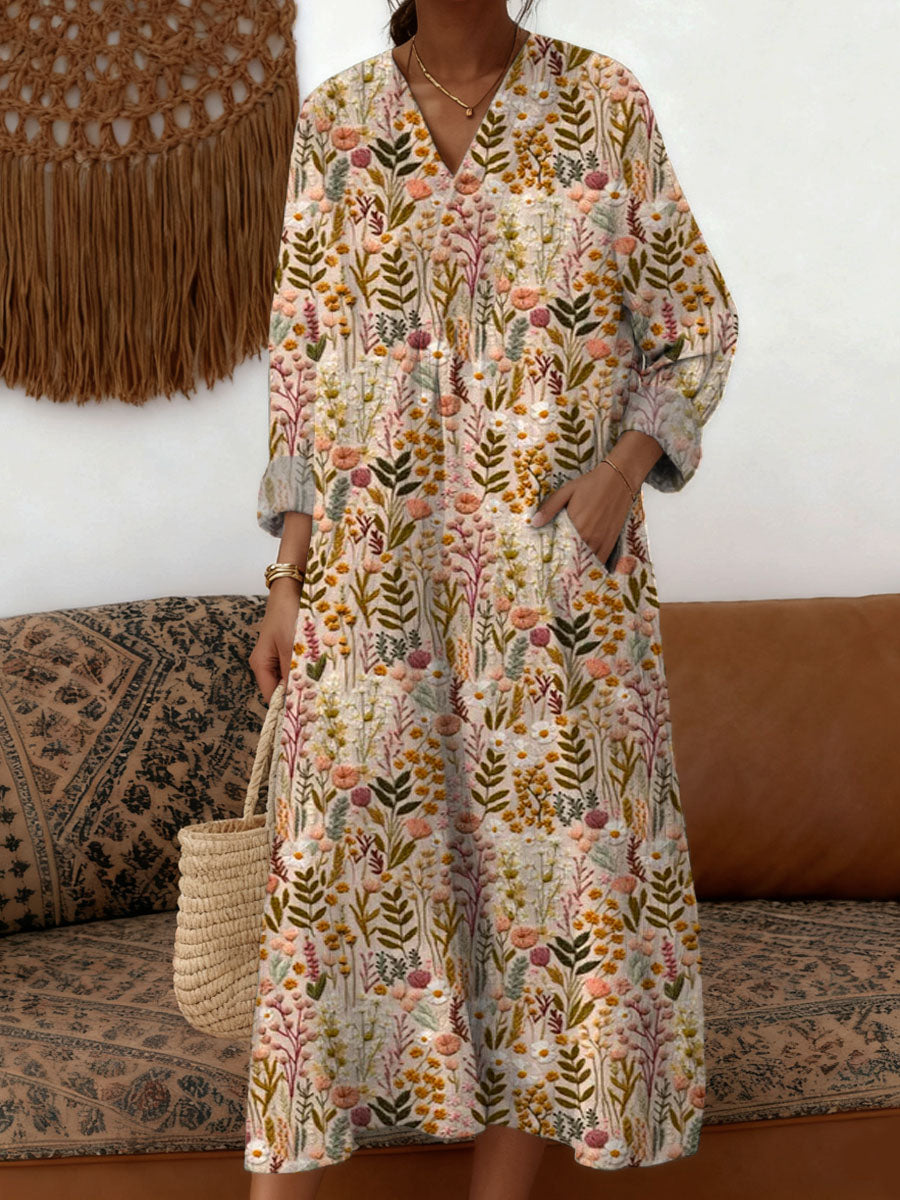 Women's Vintage Floral Pattern Art Print Cotton Dress