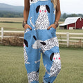 Women's  Funny  Dog Art Print Casual 100% Cotton Wide Leg Jumpsuit