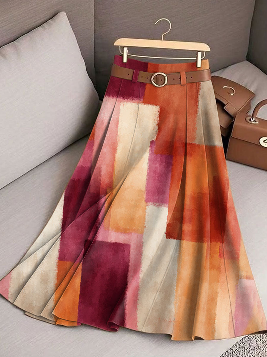 Women's Vintage Plaid Art Print Cotton Skirt