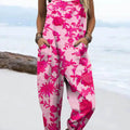 Women's Vintage Floral Art Print Casual 100% Cotton Wide Leg Jumpsuit