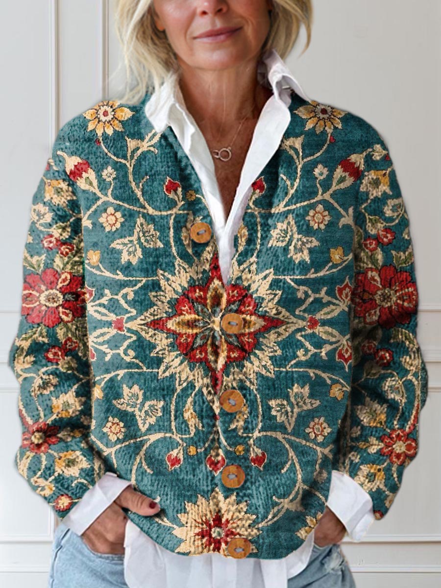 womens-vintage-floral-art-print-buttoned-cardigan-sweater-wm09