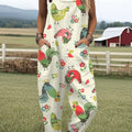 Women's Vintage Chick  Art Print Casual 100% Cotton Wide Leg Jumpsuit