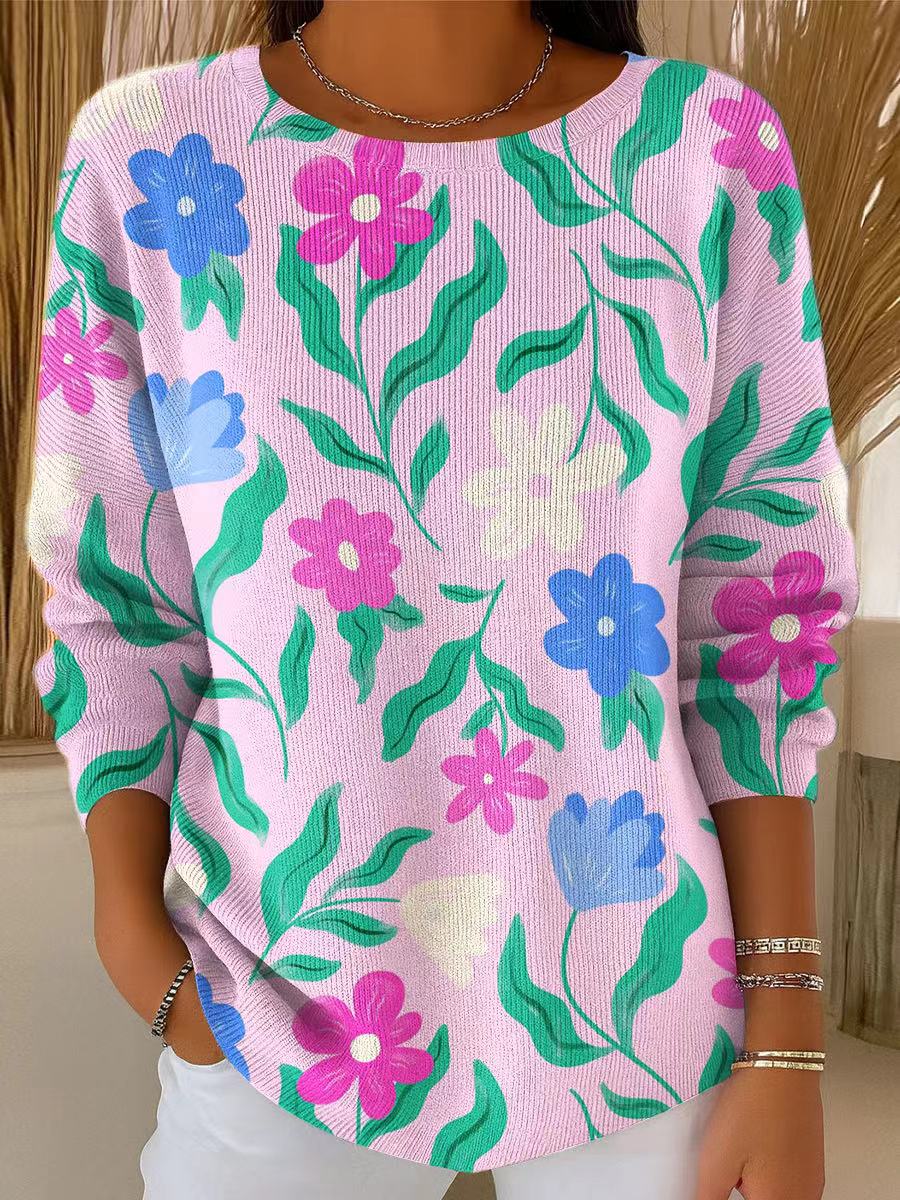 womens-colorful-flower-painting-art-print-casual-pullover-sweater