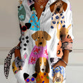 Women's Colorful Fun Cartoon Puppy Print Casual Cotton Shirt