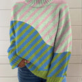womens-colourful-artistic-geometric-lines-print-knit-turtleneck-pullover-sweater